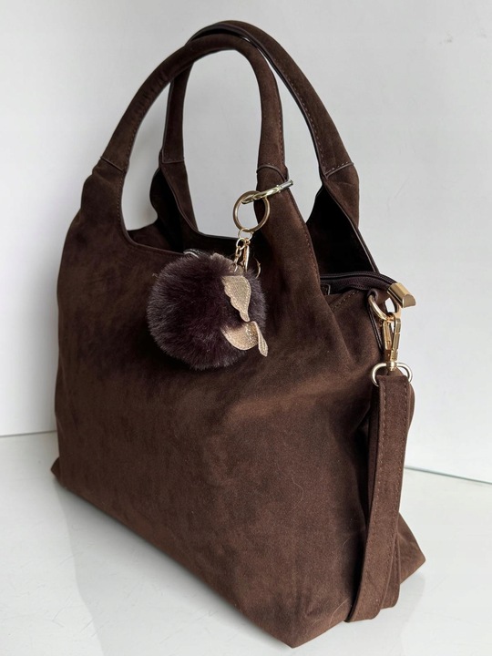 Torebka Flora&Co duża czekoladowa zamsz eco zamszowa breloczek brąz shopper