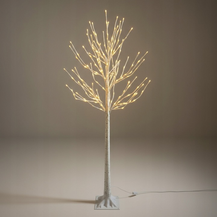 Drzewko Świąteczne Ozdobne Świecące LED BRZOZA 150 cm Lampki Białe Ciepłe