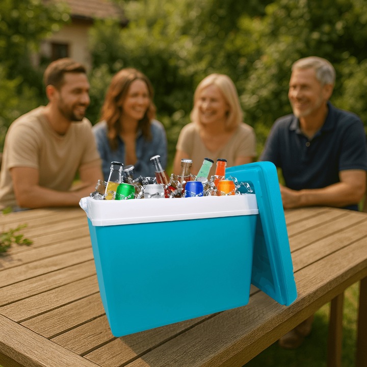 LODÓWKA TURYSTYCZNA 35L TURKUSOWA na WKŁADY MROŻĄCE do auta KAMPERA łodzi