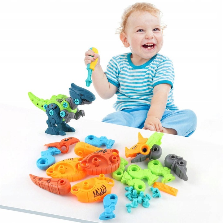 Klocki konstrukcyjne DINOZAURY do skręcania ZESTAW z wkrętarką śrubokrętem