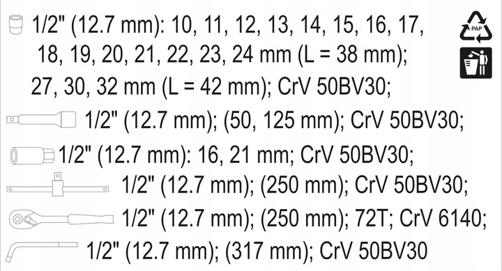 ZESTAW NARZĘDZIOWY 25CZ. 1/2"