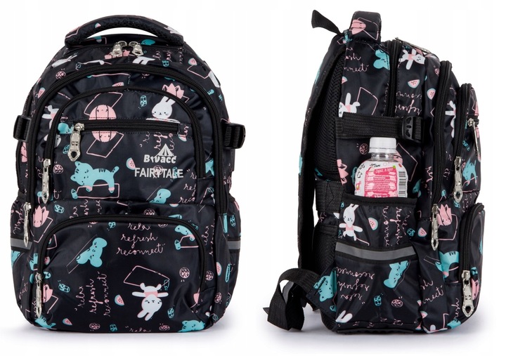 Plecak TORNISTER szkolny dziecięcy pojemny wzory czarny Klasy 1-3 Odblaski