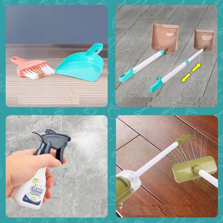 Zestaw do sprzątania dla dzieci odkurzacz wózek mop wiaderko akcesoria 20w1