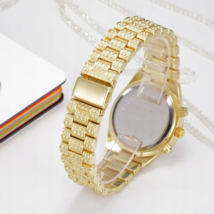 ZŁOTY ZEGAREK DAMSKI Z KRYSZTAŁAMI NA BRANSOLECIE 585 NA PREZENT DLA ŻONY