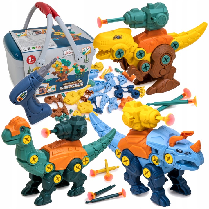 DINOZAURY DO SKRĘCANIA ROZKRĘCANIA Zestaw 3 FIGURKI z wyrzutniami STRZAŁKI