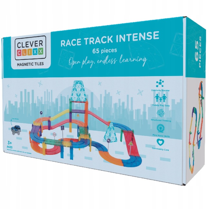 Cleverclixx - Klocki magnetyczne Race Track Intense - 65 el.