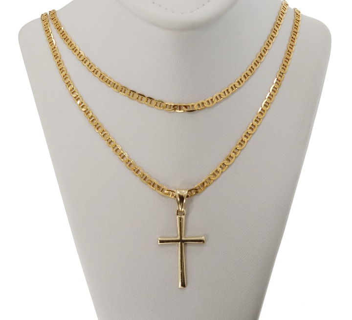 ZŁOTY ŁAŃCUSZEK NA CHRZEST CHRZCINY PAMIĄTKA Z KRZYŻYKIEM 585 925 + GRAWER