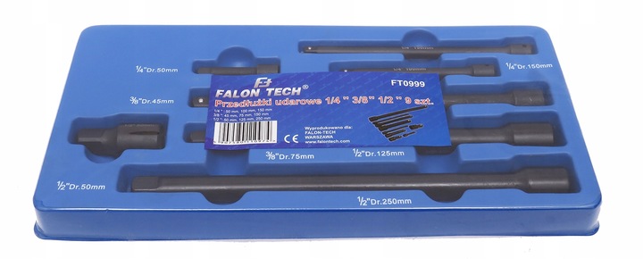 ZESTAW PRZEDŁUŻEK UDAROWYCH 9 EL. PRZEDŁUŻKI UDAROWE 1/4 3/8 1/2 DO KLUCZY