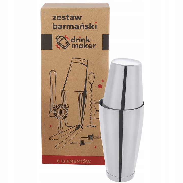 Zestaw barmański do drinków 8 el. Shaker Tin-Tin Strainer Muddler Jigger