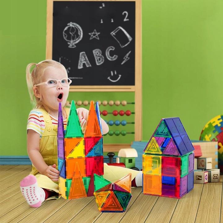 DUŻE KLOCKI MAGNETYCZNE KAFELKI ZESTAW XXL 34 EL RAINBOW MAGNETIC TILES