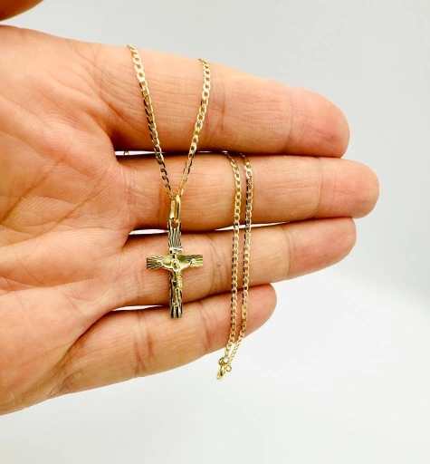 ZŁOTY ŁAŃCUSZEK 585 Krzyżyk KOMUNIA CHRZEST