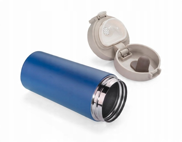 KUBEK TERMICZNY STAR 350 ML NIEBIESKI z blokadą i sitkiem do herbaty