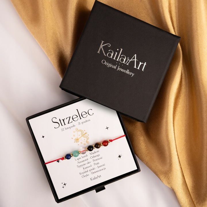 STRZELEC ZNAK ZODIAKU BRANSOLETKA czerwona na sznurku z kamieni naturalnych