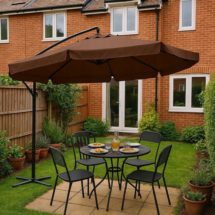 PARASOL OGRODOWY IKAR-BL-BR BRĄZOWY SKŁADANY Z WYSIĘGNIKIEM + POKROWIEC