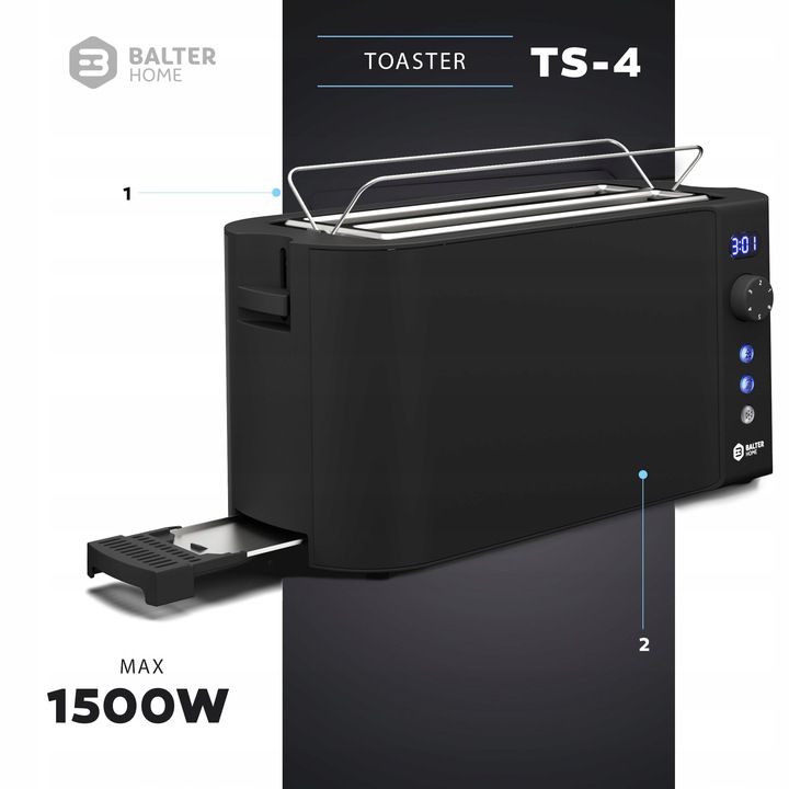 Toster Balter TS-04-LCD-BL 1500 W czarny