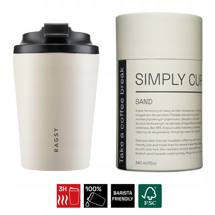 Kubek Termiczny ze stali nierdzewnej BPA FREE Simply Cup 340 ml - Sand