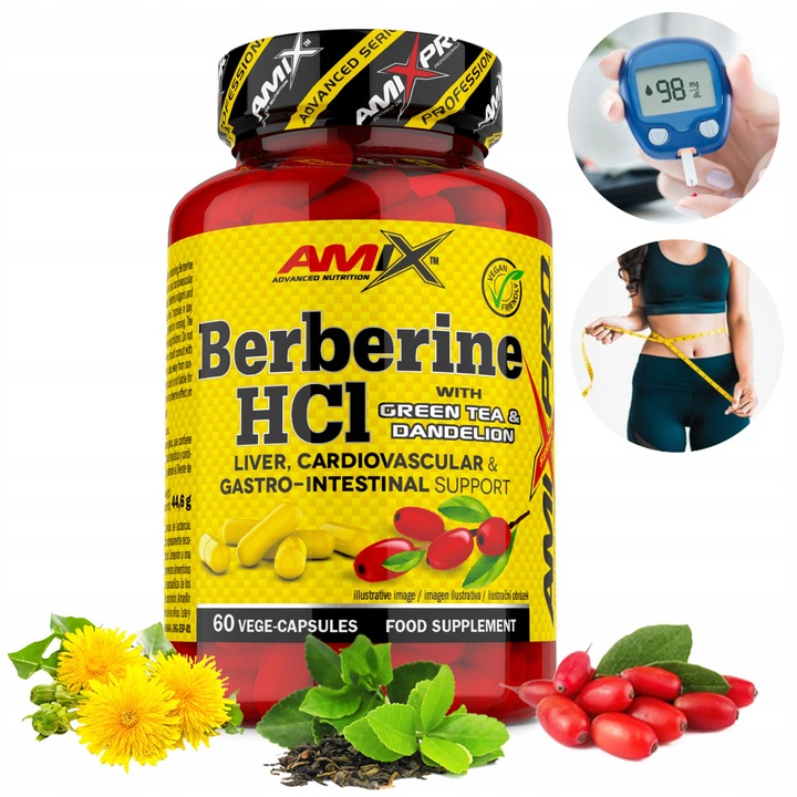 BERBERYNA HCL niski poziom cukru glukozy - odchudzanie - Amix Berberine HCL