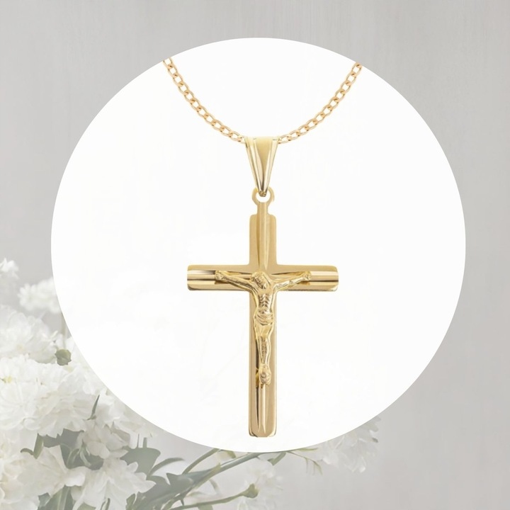 PAMIĄTKA PIERWSZEJ KOMUNII ŚWIĘTEJ SREBRO POZŁACANE ŁAŃCUSZEK KRZYŻYK