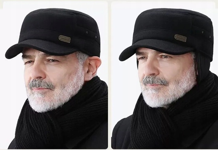 CIEPŁA CZAPKA ZIMOWA Z DASZKIEM NAUSZNIKAMI MĘSKA USZATKA OCIEPLANA PILOTKA