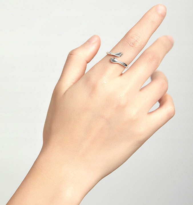 PIERŚCIONEK SREBRNY DŁONIE REGULOWANY PRZYTULANIE SREBRO 925