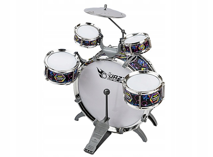 PERKUSJA DUŻA DLA DZIECI ZESTAW 6 BĘBNÓW 2 TALERZE TABORET ZABAWKA MUZYCZNA