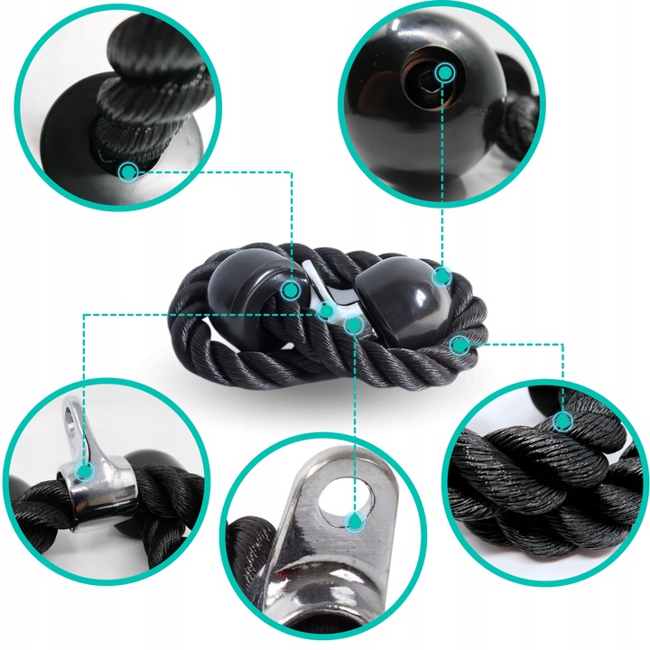 SZNUR UCHWYT DO WYCIĄGU LINA NA TRICEPS MASYWNA I SOLIDNA Z KARABIŃCZYKIEM