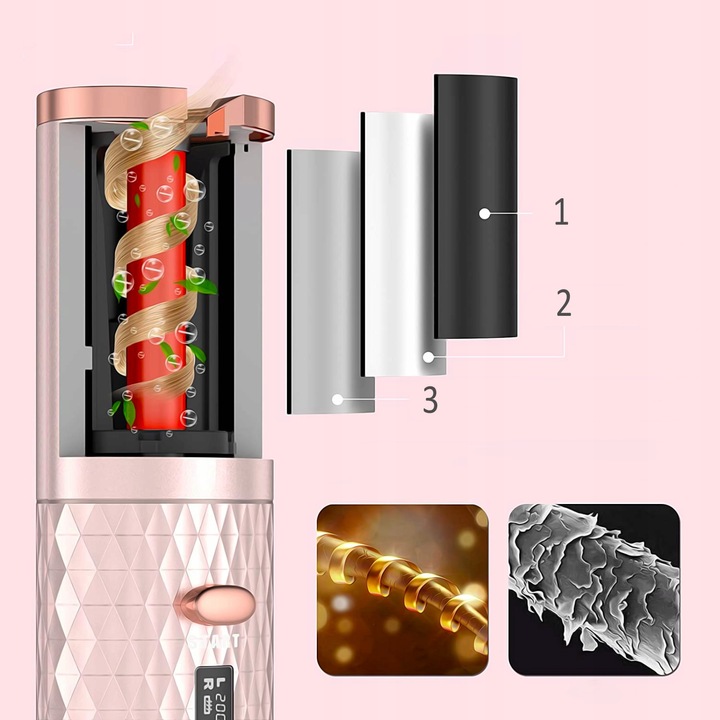 CERAMICZNA Lokówka automatyczna do włosów OBROTOWA fale loki 3000 mAh timer