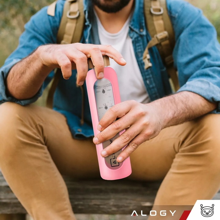 BUTELKA SZKLANA NA WODĘ BIDON MOTYWACYJNA SZCZELNA SILIKONOWE ETUI 1000 ML