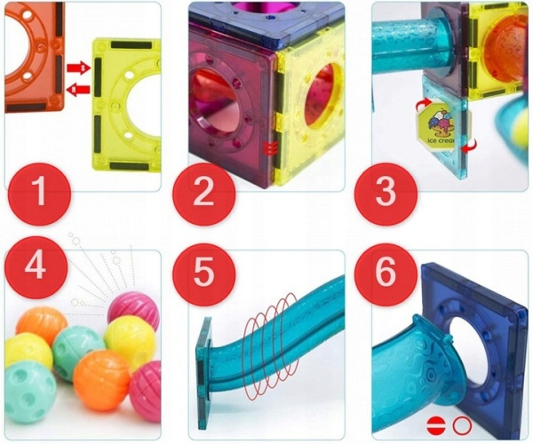 KLOCKI MAGNETYCZNE DLA DZIECKA 3D EDUKACYJNE TOR KULKOWY kulodrom