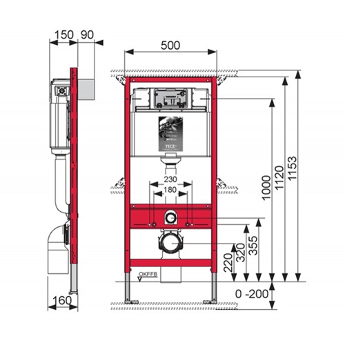 Stelaż podtynkowy do toalety Tece Base 9400407 w kompl. mocowanie