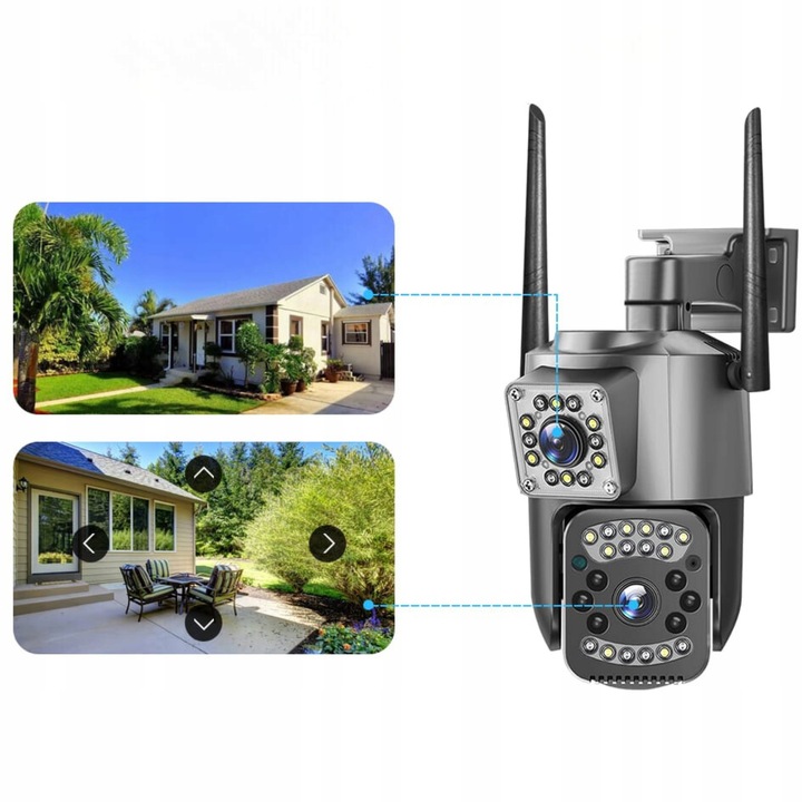 PODWÓJNA KAMERA WIFI IP ZEWNĘTRZNA OBROTOWA 2K ŚLEDZENIE 4MPX DOŚWIETLENIE