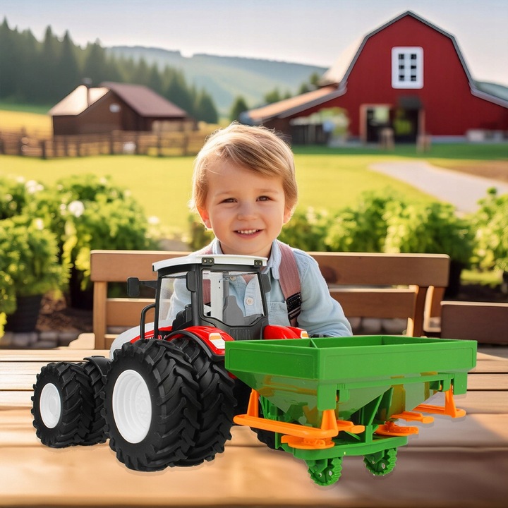 TRAKTOR ZDALNIE STEROWANY RC CIĄGNIK Z ROZSIEWACZEM NAWOZÓW PILOT ŚWIATŁA