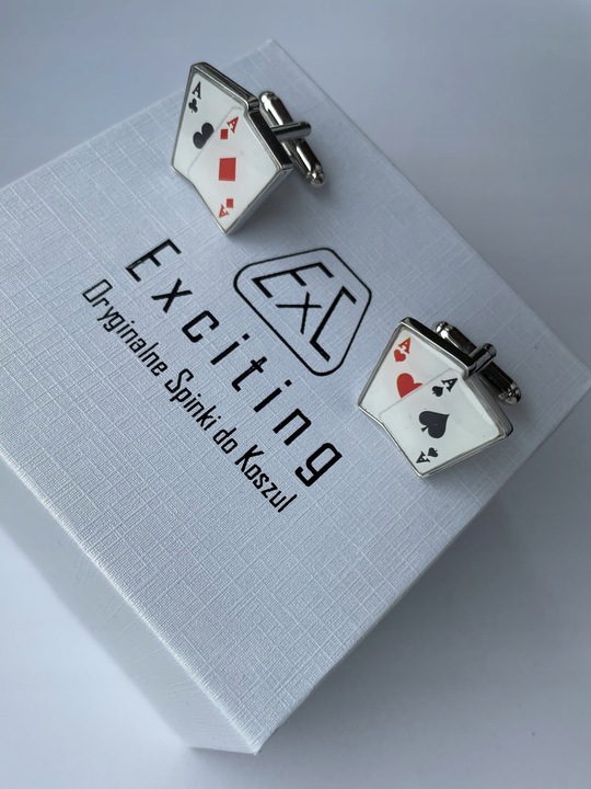 Spinki do mankietów EXC Poker Karty do Gry Kareta 4 Asy 2 Pary dla Szulera