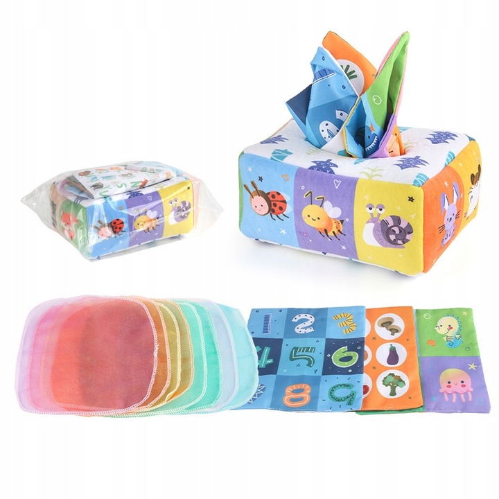 SORTER PUDEŁKO Z CHUSTECZKAMI ZWIERZĄTKA PLUSZOWE MONTESSORI SENSORYCZNE