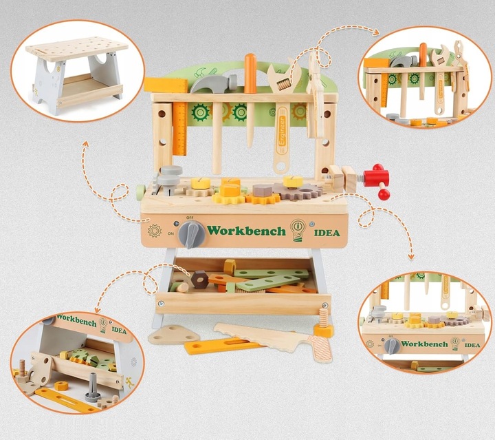 DREWNIANY Warsztat DLA CHŁOPCA Majsterkowicz budowniczy ZESTAW (W070)