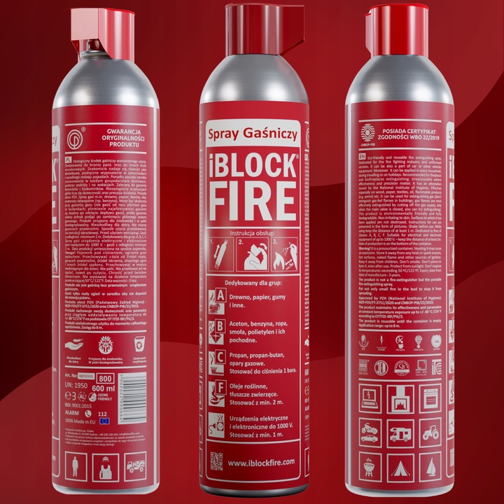 GAŚNICA iBlockFIRE ABCF+E 0,6L. 100%BIO SPRAY GAŚNICZY iBlockFIRE ZASIĘG 8M