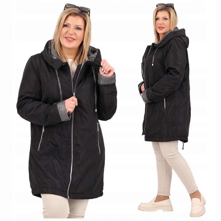 KURTKA DAMSKA PRZEJŚCIOWA Z KAPTUREM MODNA OVERSIZE DUŻE ROZMIARY