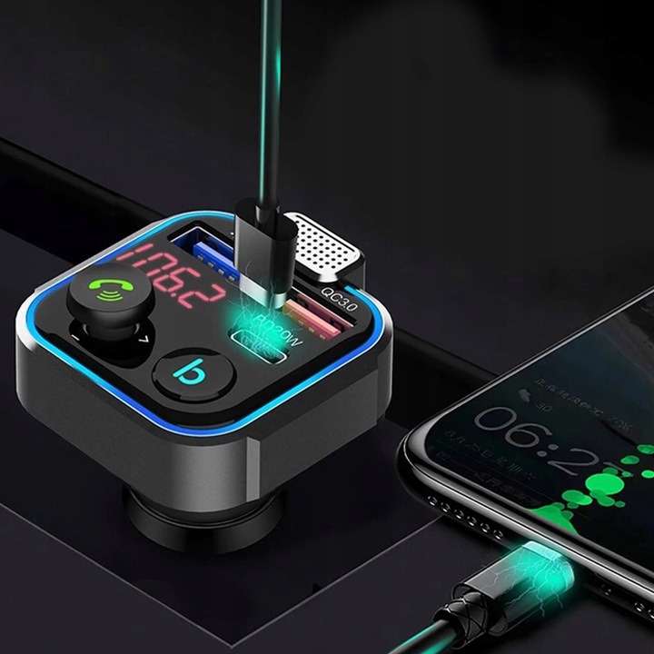 TRANSMITER FM BLUETOOTH SZYBKA ŁADOWARKA QC USB PD