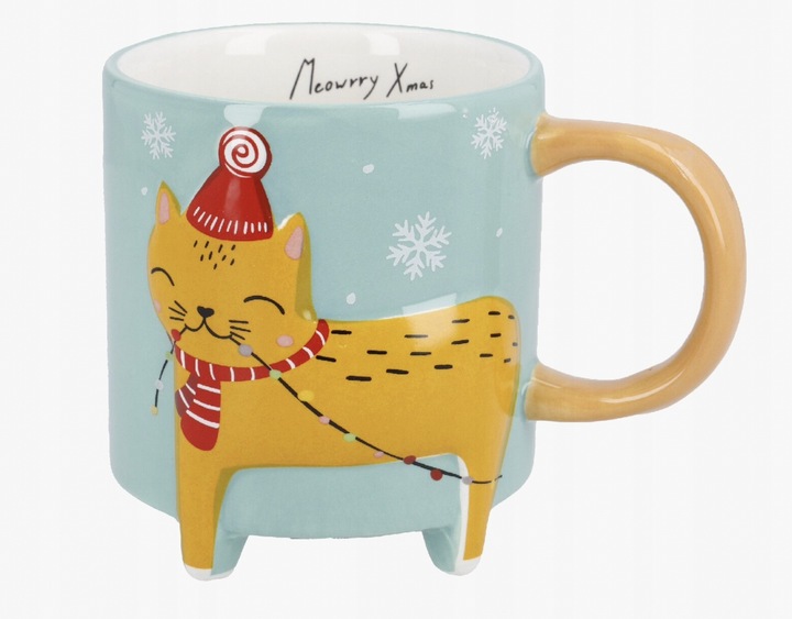 Kubek ceramiczny świąteczny 3D wystające nogi 480ml kot