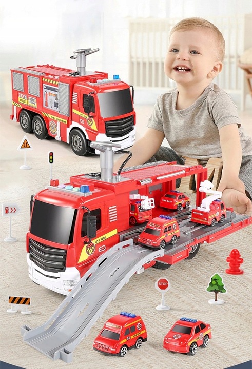 DUŻY WÓZ STRAŻACKI NA WODĘ STRAŻ POŻARNA DZWIĘKI