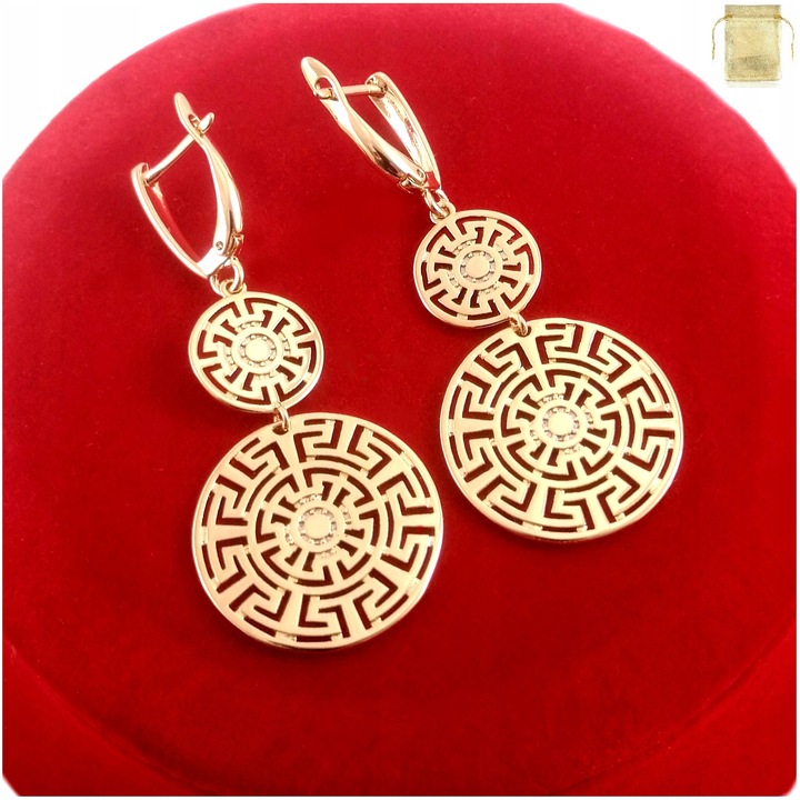 POZŁACANE KOLCZYKI ZE STALI CHIRURGICZNEJ WZÓR GRECKI WISZĄCE, ZJAWISKOWE