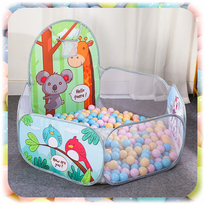 KOLOROWY SUCHY BASEN NAMIOT NA KULKI DLA DZIECI KOJEC Z KOSZEM