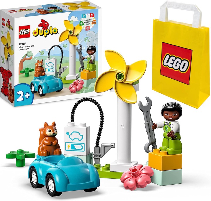 LEGO DUPLO 10985 Turbina wiatrowa i samochód dla dzieci 2+ prezent torba