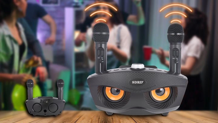 KARAOKE BEZPRZEWODOWY ZESTAW GŁOŚNIK 2 MIKROFONY BLUETOOTH NA IMPREZY SUPER