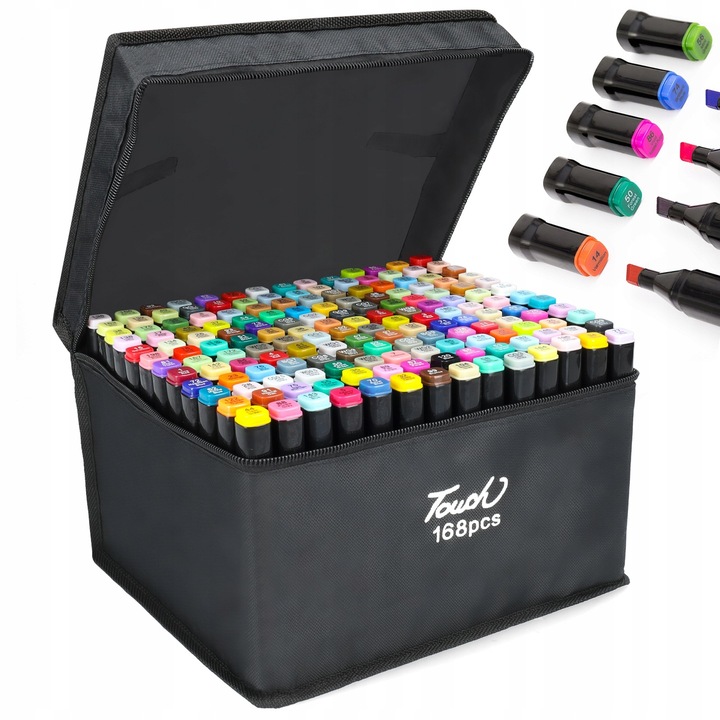 Markery 168 sztuk flamastry pisaki dwustronne alkoholowe precyzyjne + torba