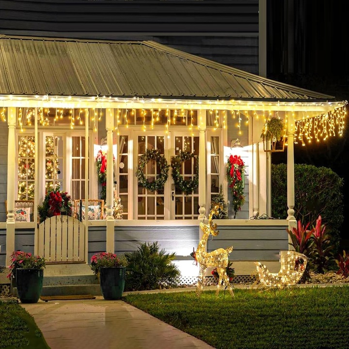 LAMPKI KURTYNA GĘSTE SOPLE CIEPŁO BIAŁE 1000 LED 25 m + FLASH ZIMNO BIAŁY