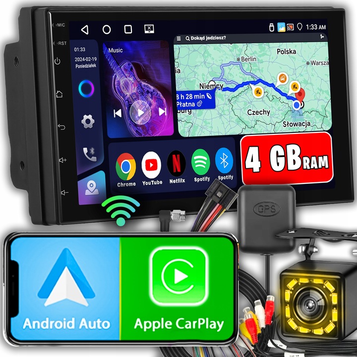 RADIO SAMOCHODOWE 2 DIN ANDROID AUTO CARPLAY 4GB/64GB ANDROID 13 RDS DSP