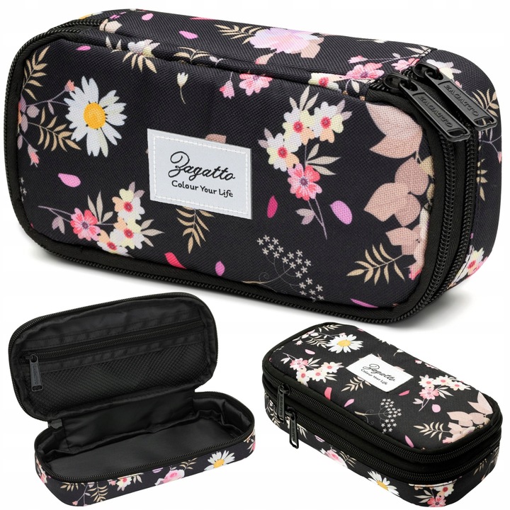 Piórnik dwukomorowy w kwiaty saszetka do szkoły dwie komory pojemny ZAGATTO