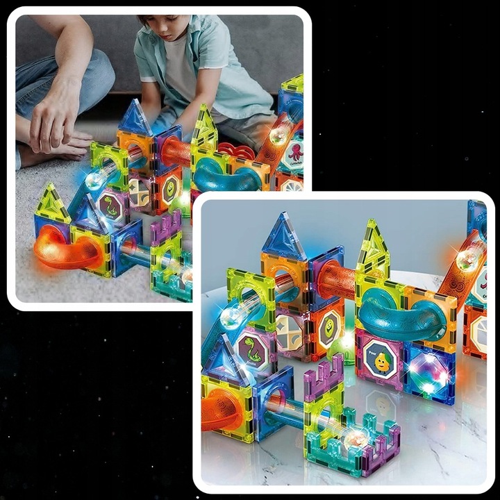 Klocki magnetyczne konstrukcyjne 49el 3D edukacyjne duży zestaw dla dzieci