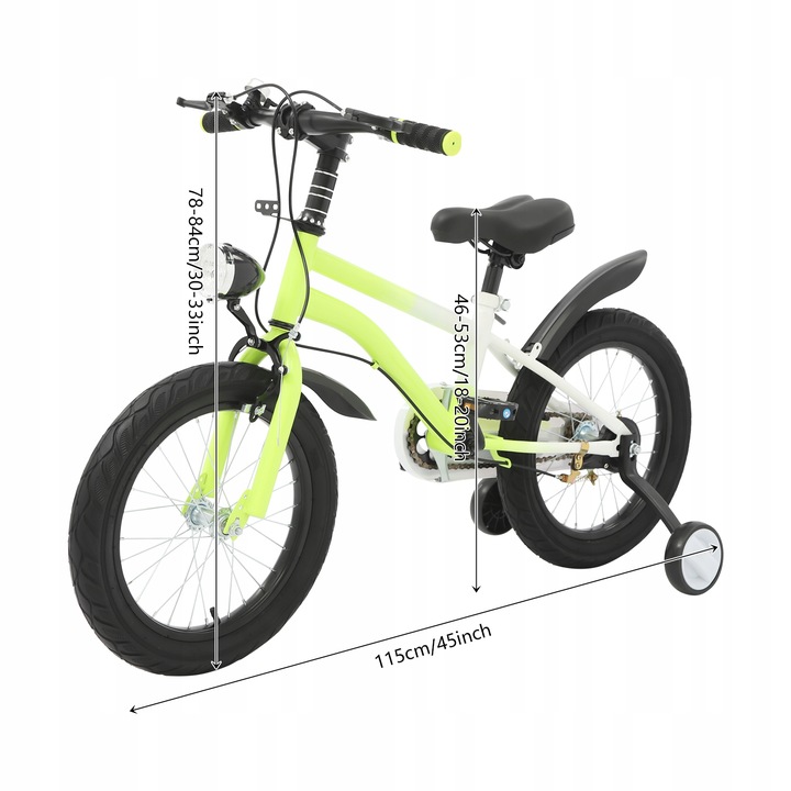 Rower 16’ ze światłami-Rower dziecięcy z kołami Light& Training -żółty